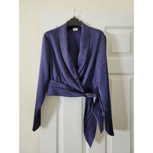 Babaton Davis Womens M Satin Crop-Tie Blouse $128